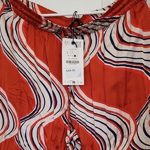 Zara Red and White Wide Leg Pants